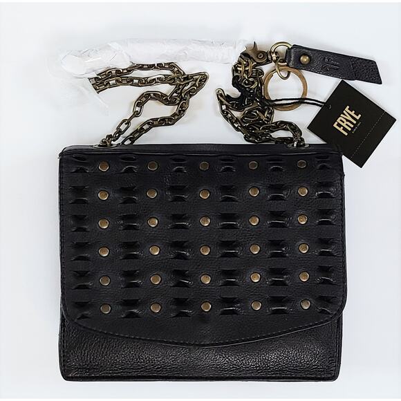 NWT FRYE Jade Leather Studded Weave Trim Chain Srtap Shoulder Bag - Picture 6 of 11